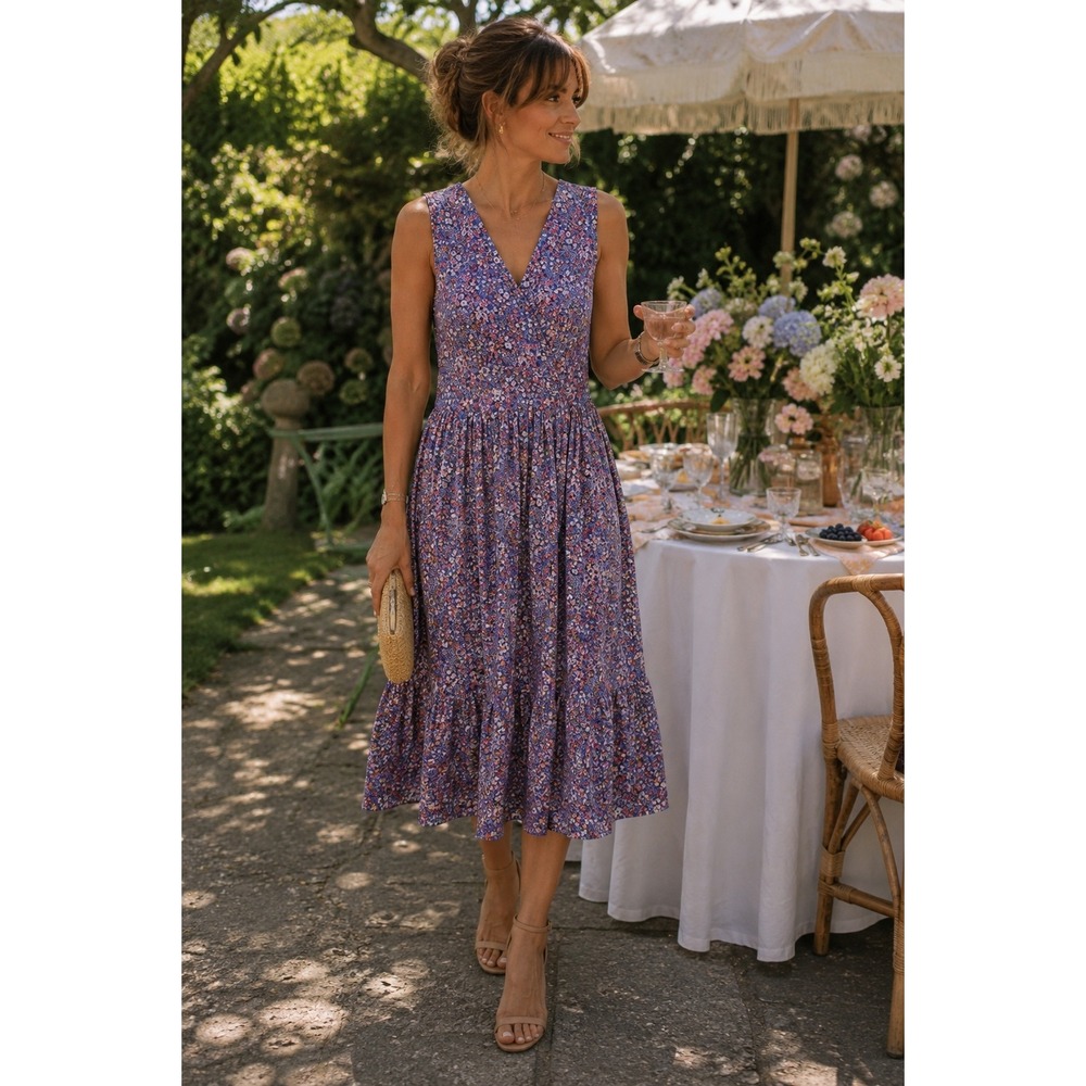 J.Crew Liberty Kayoko Floral Midi Dress Purple Cotton K7809 Size 2